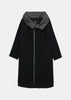 Black/Grey Contrast-Lining Hooded Coat
