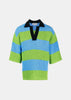 Green/Blue Striped Knitted Polo Shirt