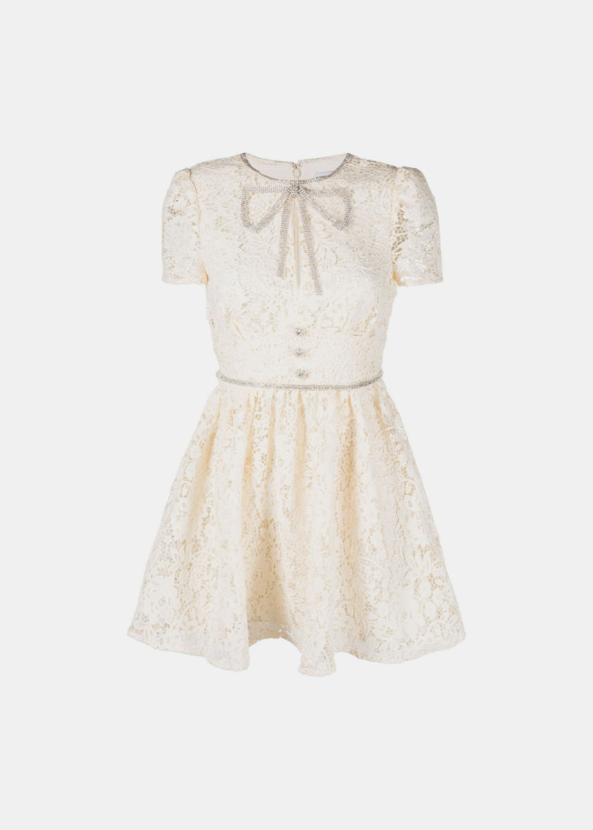 ruffle trim lace dress Lace-Trim Ruffle Mini Dress ROSE / L