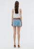 Blue Flower Print Denim Mini Skirt