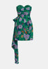 Green Floral Silk Draped Dress