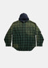 Green Destroyed Check Hooded Shirt