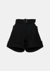 Black Belted Flannel Cuffed Short Pants