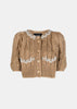 Camel Cropped Cable Puff Sleeve Cardigan