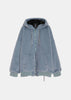 Blue Hooded Ribbed Faux Fur Jacket