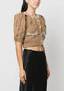 Camel Cropped Cable Puff Sleeve Cardigan