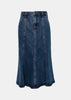 Blue Flared Denim Midi Skirt