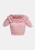 Pink Mohair Lace Knit Off Shoulder Top