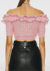 Pink Mohair Lace Knit Off Shoulder Top