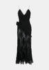 Black Lace Evening Slip Dress With Rose Detail