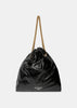 Black Medium Crush Leather Tote Bag