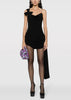 Black Silk Draped Mini Dress With Bow