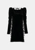 Black Velvet Lace Intarsia Mini Dress