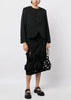 Black Floral Appliqué Ruched Midi Skirt