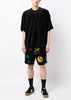 Black/Multi All-Over Design Velour Shorts