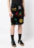 Black/Multi All-Over Design Velour Shorts