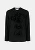 Black Floral-Appliqué Piqué Sweatshirt