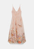 Peach Multi Floral Pavilion V Neck Midi Dress