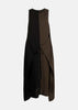 Brown Colour-block Sleeveless Midi Dress