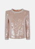 Beige Pearl Trim Sequin Top