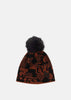 Red Check Logo Pattern Cable Knit Beanie With Brahma Pattern