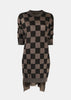 Black & Grey Check Pattern Midi Dress