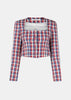 Blue/Red Checked Squared Neck Jacket