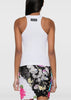 White Moon-Embroidered Ribbed Tank Top