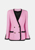 Pink Checked Tweed Boucle Double Breasted Jacket