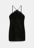 Black Tinsel Boucle Halter Mini Dress