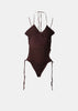 Brown Ribbed Knit Sleeveless Bodysuit