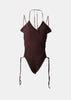 Brown Ribbed Knit Sleeveless Bodysuit