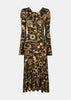 Black & Gold Graphic-Print Drawstring Dress