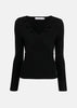 Black Ribbed-Knit Cut-Out Top
