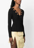 Black Ribbed-Knit Cut-Out Top