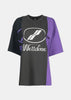 Purple Logo-Print Colour-Block T-shirt