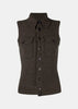 Brown Sleeveless Fitted Cardigan