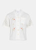 White Embroidered Linens Bowling Shirt