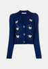 Blue Butterfly-Embroidered Pointelle Cardigan