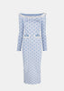 Blue Checked Jacquard Knitted Midi Dress