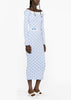 Blue Checked Jacquard Knitted Midi Dress